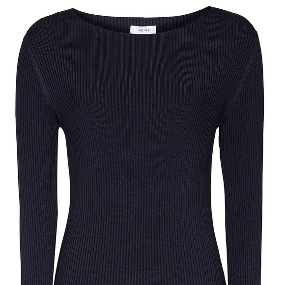 Reiss Nicky Ribbed-Knit Navy Top - Picture 2 of 7